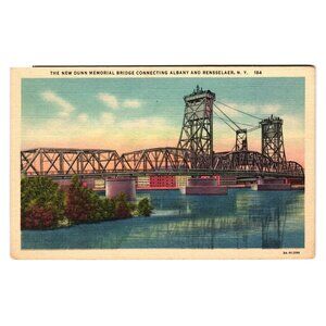 Vintage Dunn Memorial Bridge Albany Rensselaer NY Postcard Transportation Lake